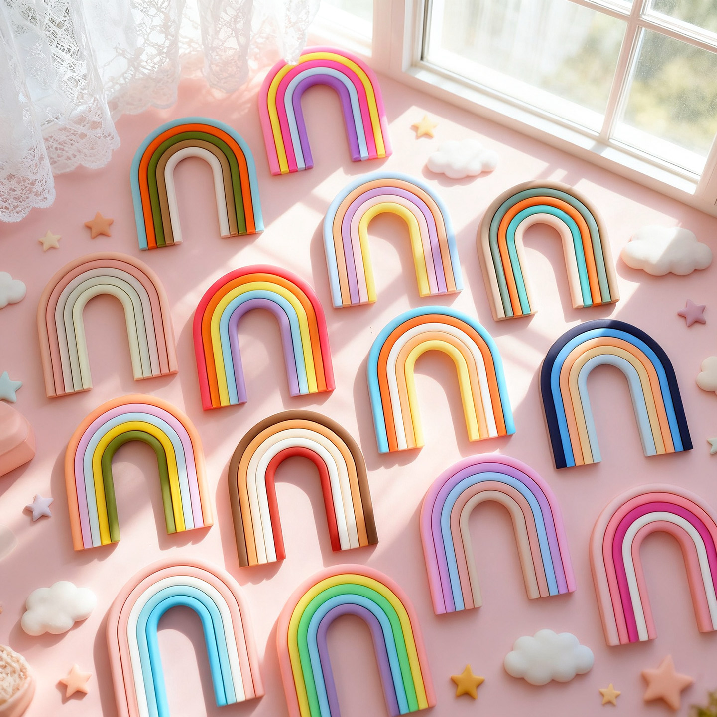 网红彩虹蛋糕装饰摆件百搭五彩色拱门插牌儿童生日卡通软胶插件