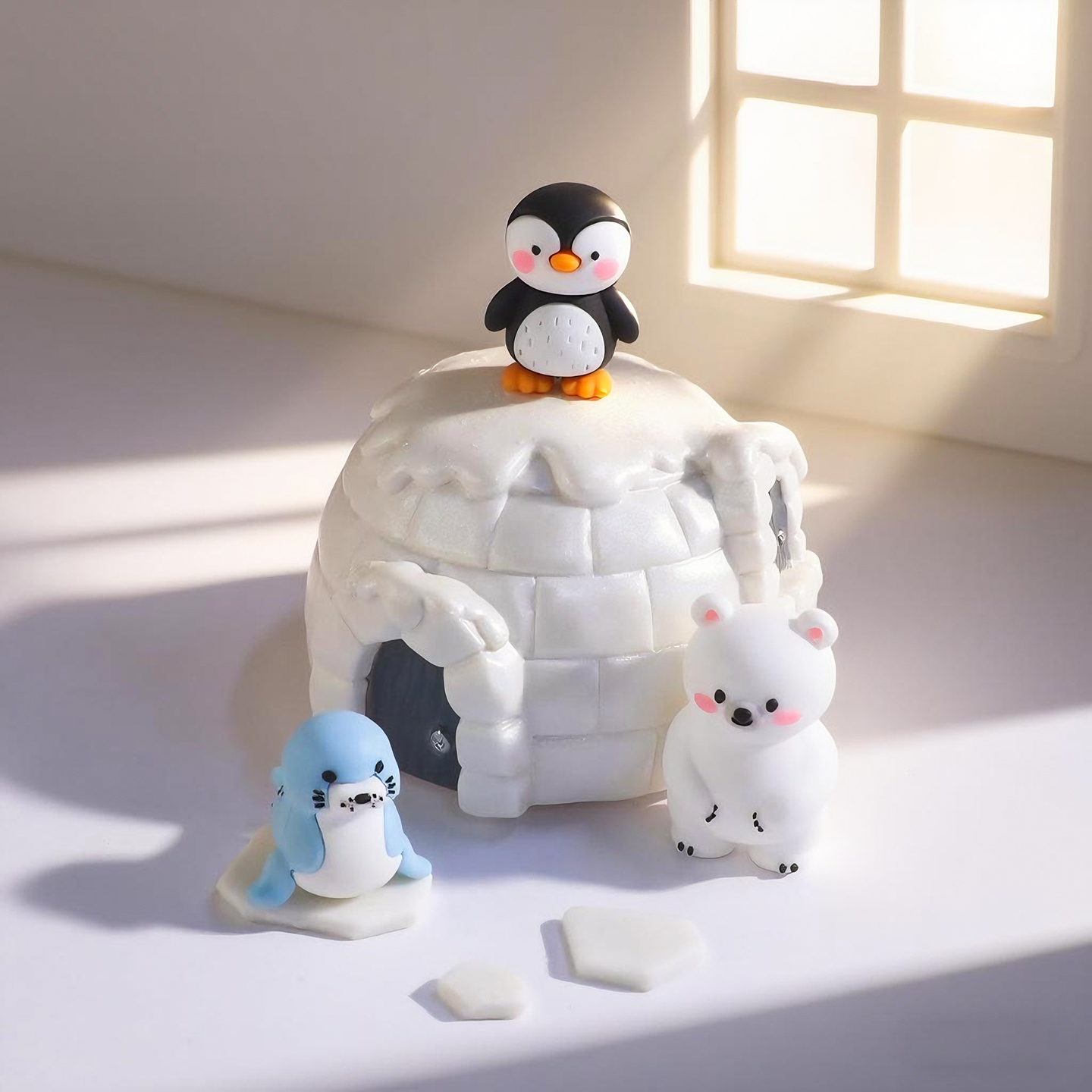 卡通企鹅北极熊海豹软胶玩偶摆件