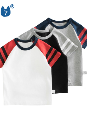 27kdis韩版童装夏季新款男童t恤三条杠宝宝短袖纯棉中小童半袖