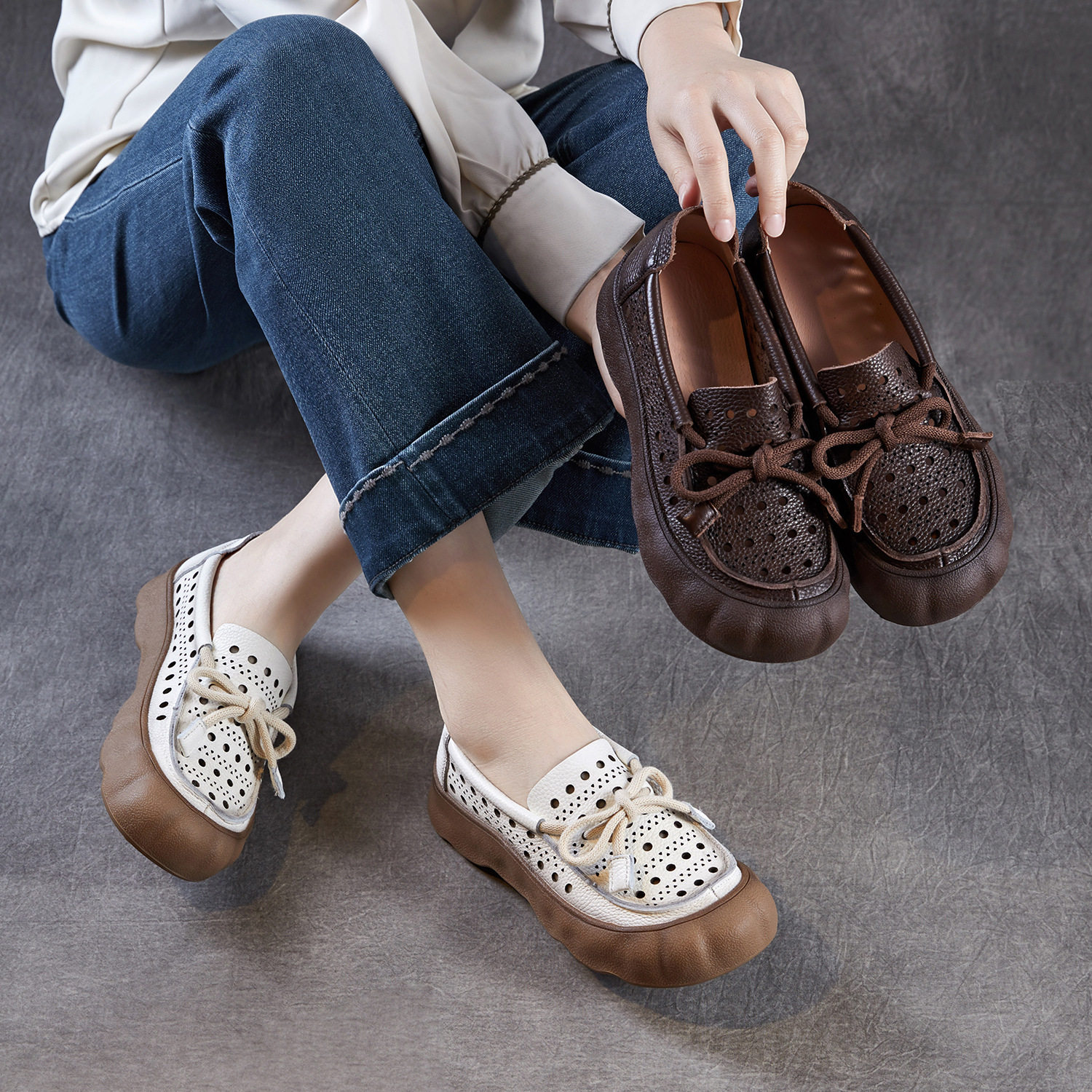 真皮软底凉鞋女镂空洞洞鞋舒适女鞋透气防滑妈妈鞋女士皮鞋不累脚