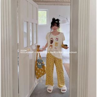 长裤 胖mm特大码 300斤短袖 可爱猫咪睡衣女夏季 家居服两件套 宽松2