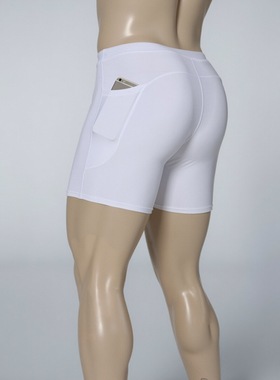 白色健身三分短裤男夏季提臀薄款打底弹力紧身跑步速干运动裤压缩