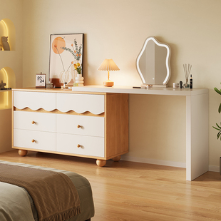 梳妆台斗柜一体家用化妆桌现代简约卧室小型转角梳妆桌收纳床尾柜