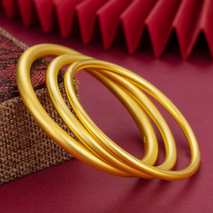 5g复古沙金999古法传承女光面手炼沙面素环磨砂手炼黄铜镀金首饰