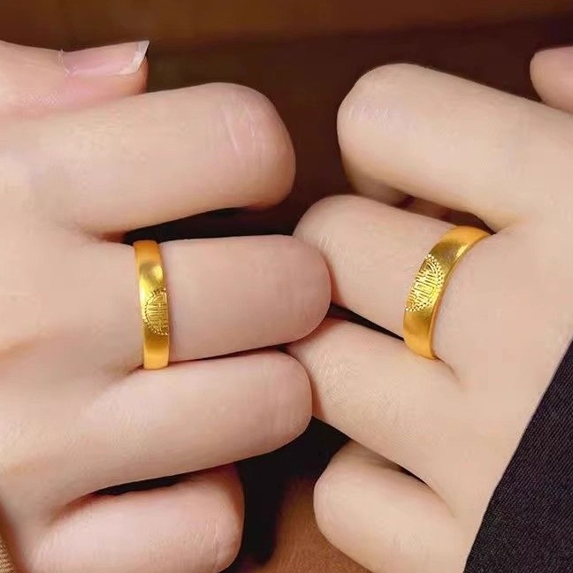 越南沙金双喜戒指彷24K黄金色