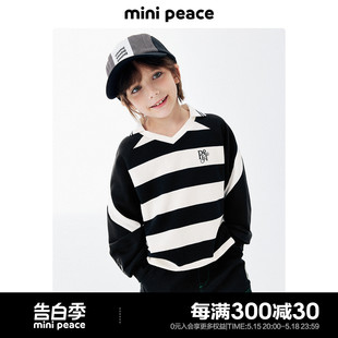 minipeace太平鸟童装 新 运动潮春季 男童卫衣儿童上衣黑白条纹时尚