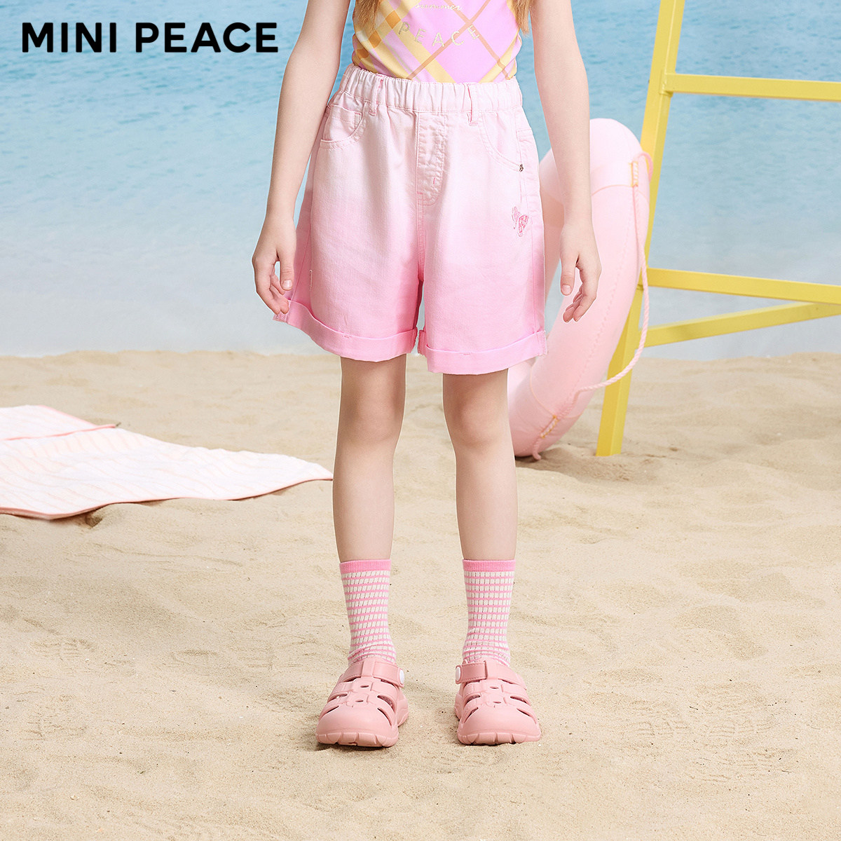 【专柜同款】MINIPEACE太平鸟童装女童渐变牛仔裤夏季儿童短裤