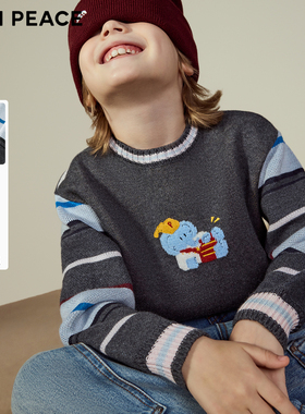 MINIPEACE太平鸟童装秋冬男童毛衣条纹插肩袖可爱小象打底针织衫