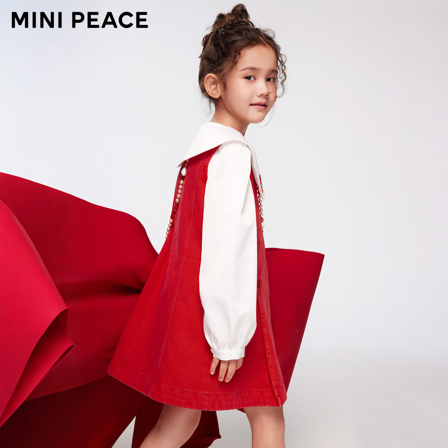 【专柜同款】MINIPEACE太平鸟童装女童红色背心裙新年服连衣裙