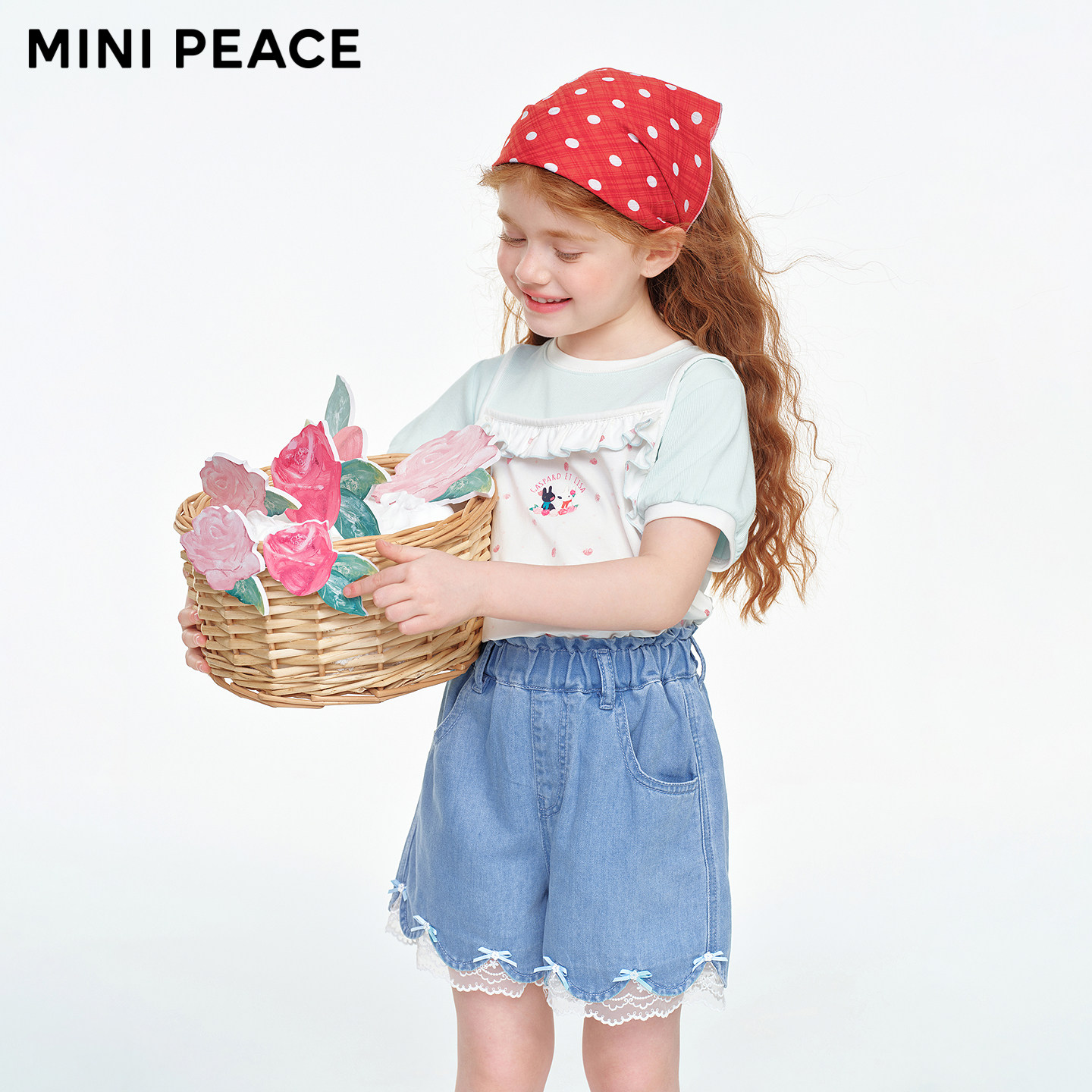 MINIPEACE太平鸟童装女童牛仔短裤夏季薄款儿童五分裤花边裤子