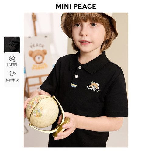 [5A抗菌]MINIPEACE太平鸟童装男童POLO衫翻领T恤短袖夏装小熊上衣