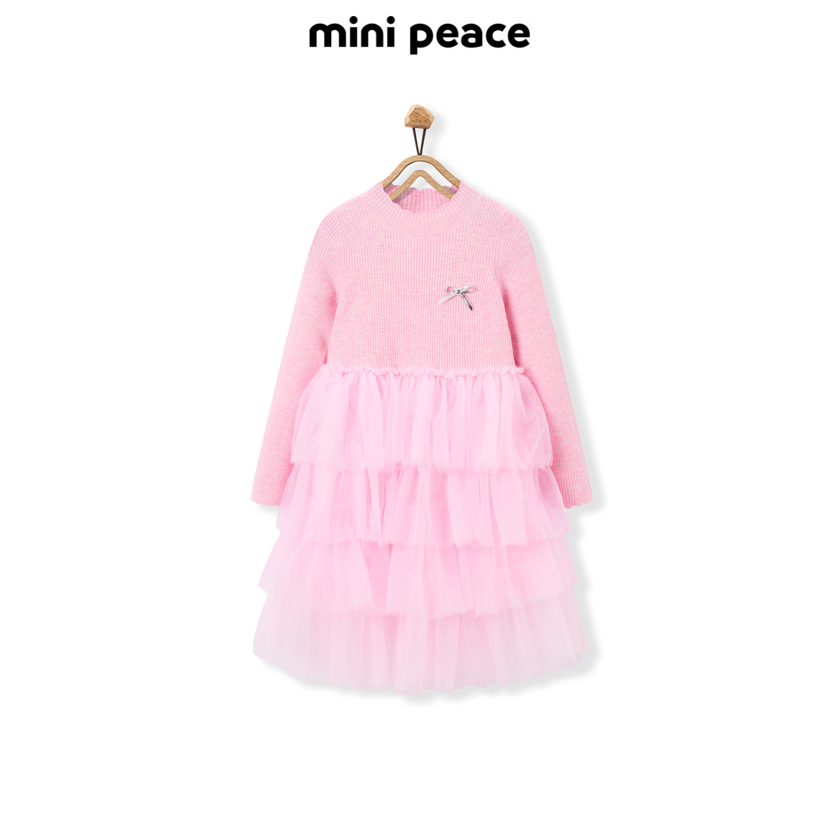 【专柜同款时尚系列】太平鸟童装女童公主裙粉色毛衫蛋糕裙纱裙
