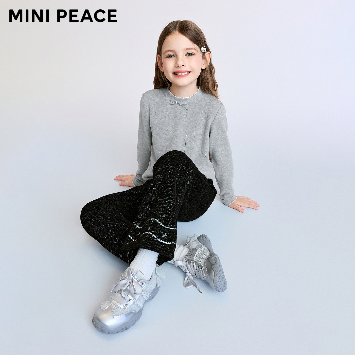 MINIPEACE太平鸟童装女童喇叭裤冬季新款细闪亮片儿童裤子长裤