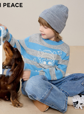 [羊毛衫]MINIPEACE太平鸟童装男童毛衫秋冬装撞色条纹套头针织衫