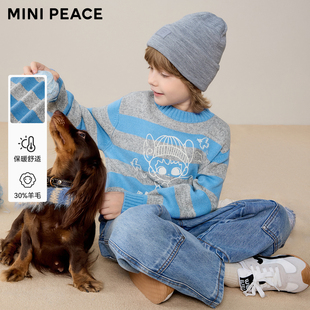 [羊毛衫]MINIPEACE太平鸟童装男童毛衫秋冬装撞色条纹套头针织衫