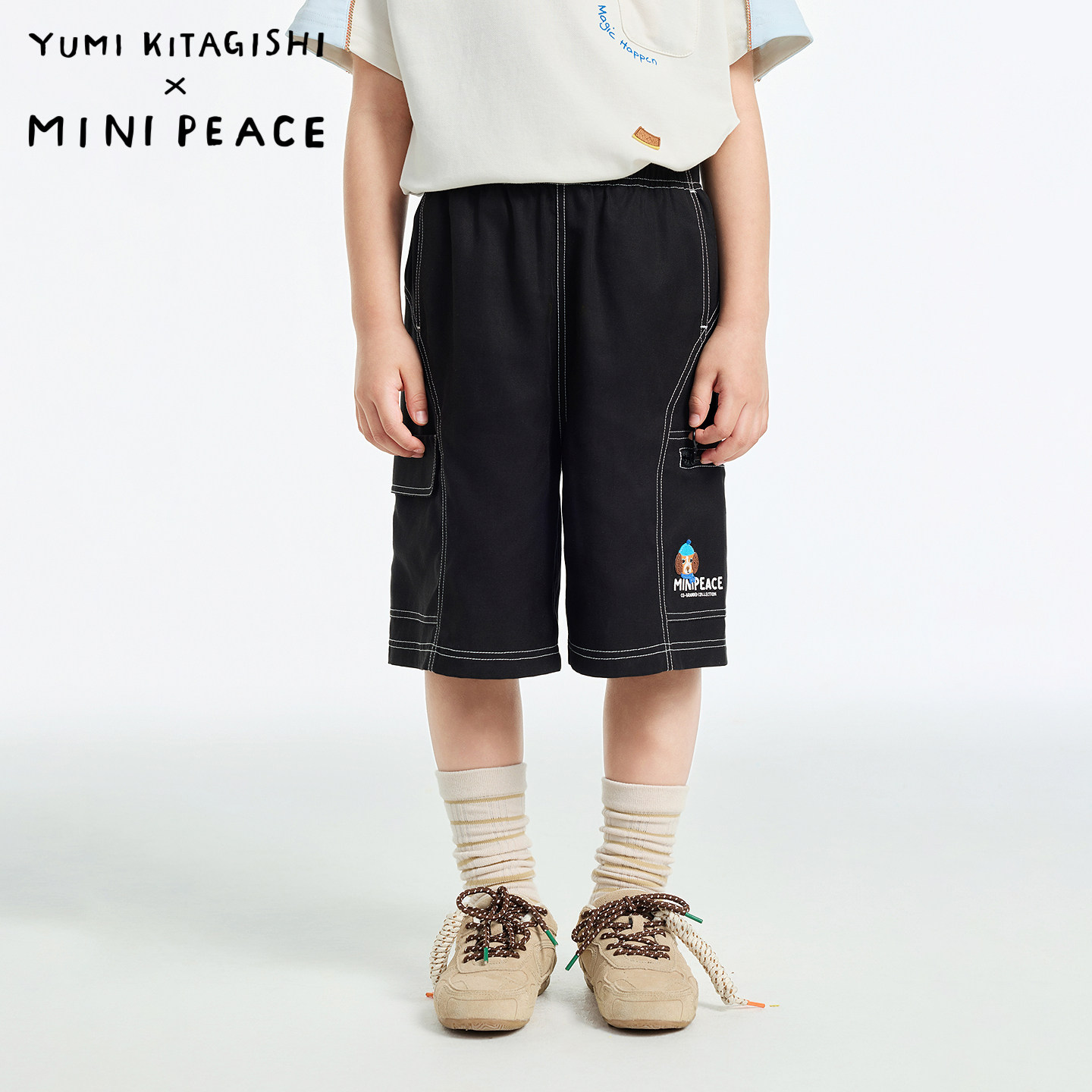 MINI PEACE X YUMI KITAGISHI太平鸟童装男童中短裤儿童裤子肌理