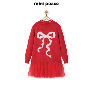 【时尚系列】MINIPEACE太平鸟女童连衣裙红色毛衣裙新年衣服拜年