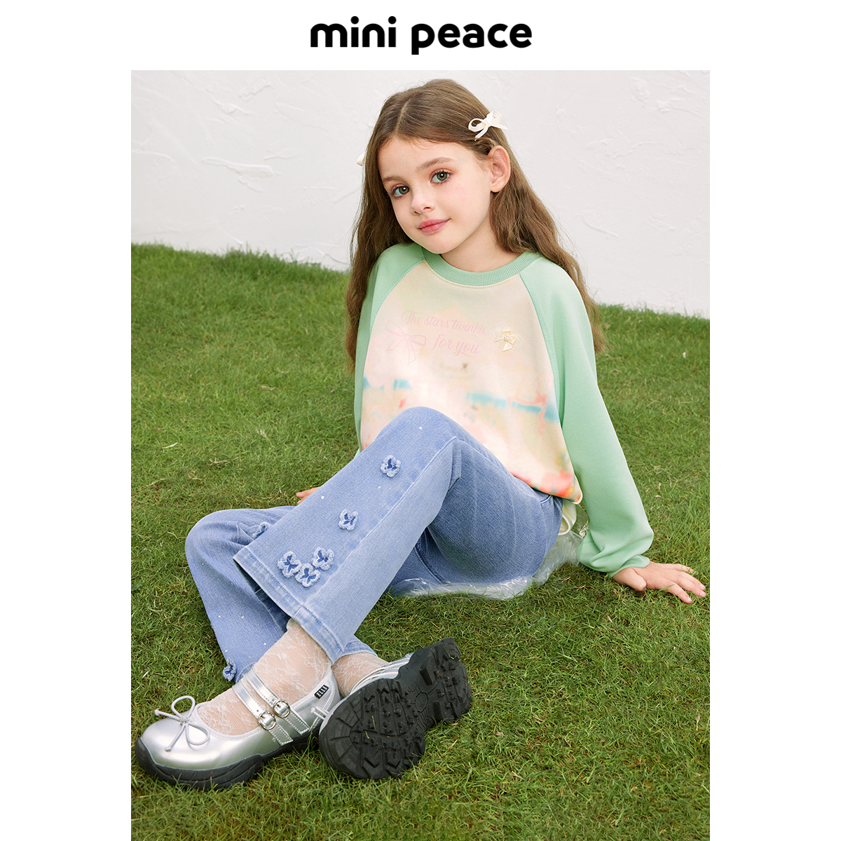 MINIPEACE太平鸟童装女童牛仔裤春秋款儿童喇叭裤女蝴蝶长裤