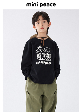 MINIPEACE太平鸟童装男童长袖T恤儿童黑色内搭打底衫春秋新款山系