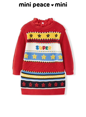 【时尚系列】MINIPEACE太平鸟童装女宝宝连衣裙冬季幼童红色裙子