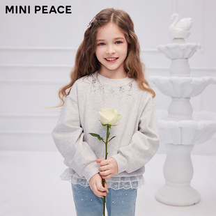 女童卫衣秋季 MINIPEACE太平鸟童装 儿童圆领烫钻上衣 专柜同款