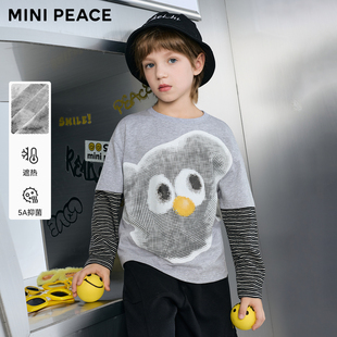 5A抑菌 春装 MINIPEACE太平鸟童装 T恤假两件2026新款 上衣 男童长袖
