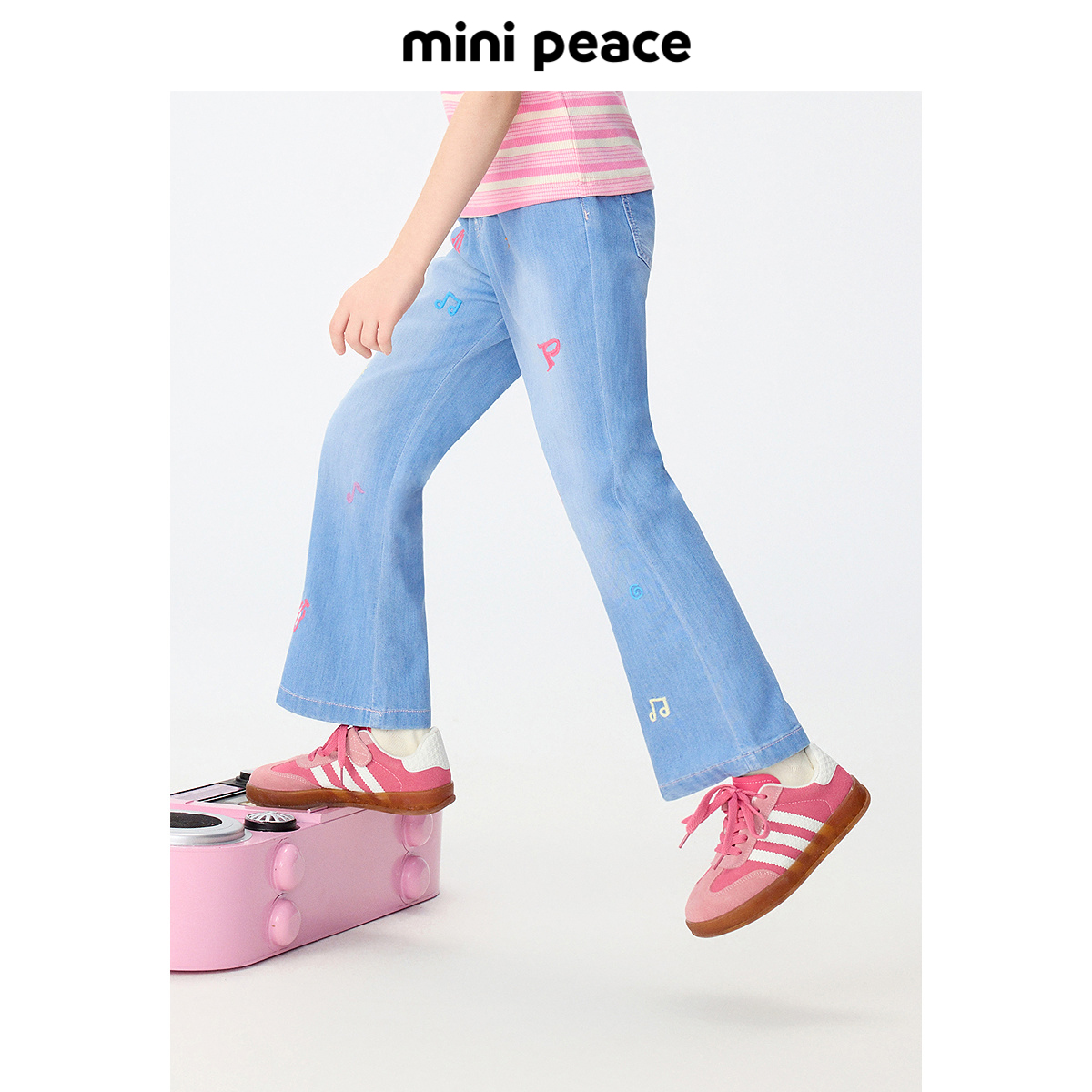MINIPEACE太平鸟童装女童喇叭裤字母刺绣儿童牛仔裤夏季轻薄长裤