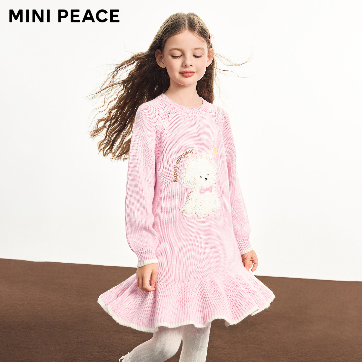 【时尚系列】MINIPEACE太平鸟童装女童连衣裙秋冬小狗毛衣裙
