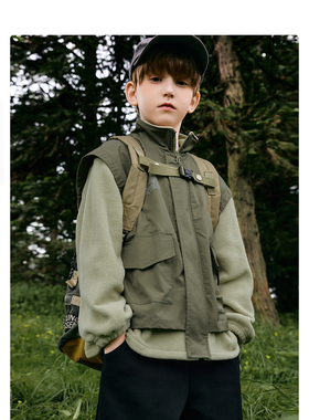 MINIPEACE童装男童拼接摇粒绒外套秋冬装儿童上衣简潮户外