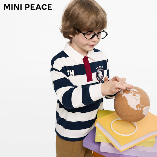 【专柜同款】MINIPEACE太平鸟童装男童长袖T恤POLO衫条纹上衣春秋