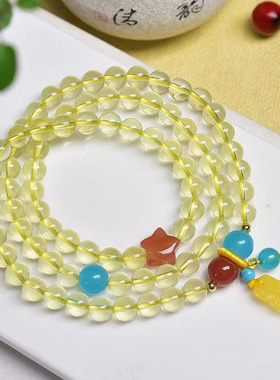 天然黄水晶手链 黄水晶多圈手串 黄色饰品礼物水晶手串