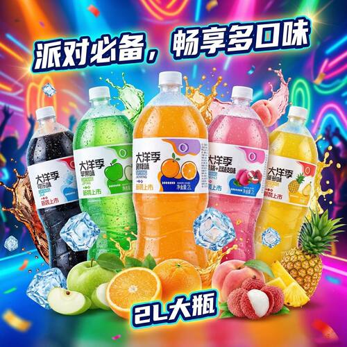 大洋季果味汽水2L*6瓶苹果菠萝荔枝甜橙味碳酸饮料家庭装聚餐饮品