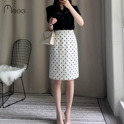 白色波点半身裙女2025夏季新款简约气质包臀开叉一步裙女开叉中裙