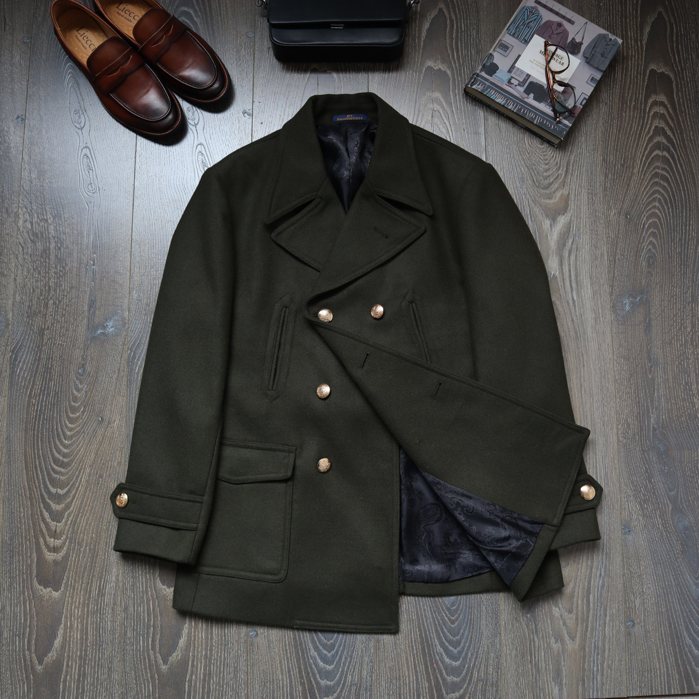 CAILENOW短款秋冬海军双排金扣军绿毛呢派克大衣复古羊毛保暖外套,男装,毛呢大衣,淘宝优惠券,粉丝福利购,淘宝优惠卷