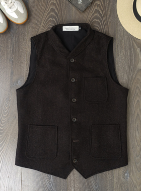 CAILENOW 人字纹tweed粗花呢美式复古谢尔比黑帮风秋冬青果领马甲