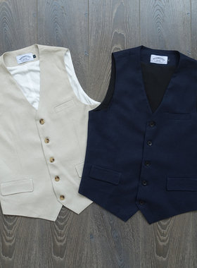 CAILENOW  夏季休闲复古水洗亚麻透气轻薄修身雅痞绅士男西装马甲