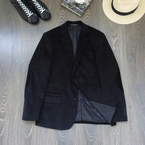 CAILENOW灯芯绒新款西装外套肘部麂皮猎装男黑色休闲西服商务修身