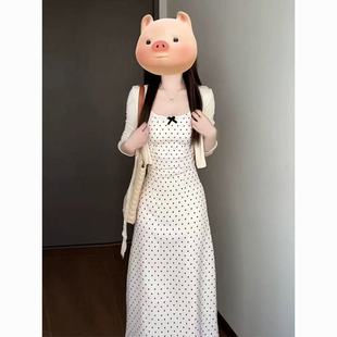 法式 2025新款 絕美氣質(zhì)收腰穿搭一整套裝 裙 吊帶波點(diǎn)連衣裙子女夏季