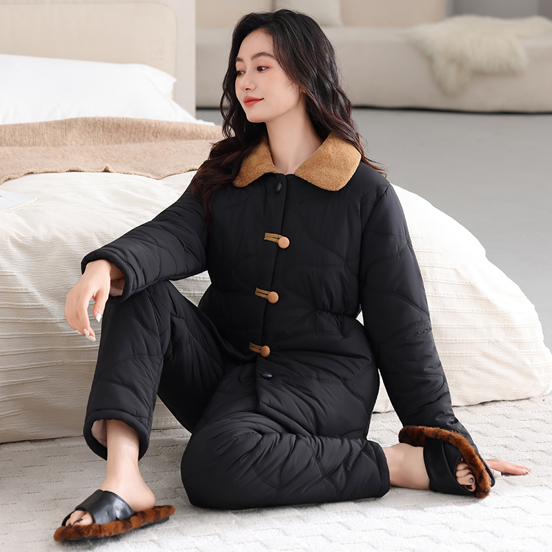 保暖睡衣女冬季羽绒夹棉加绒加厚