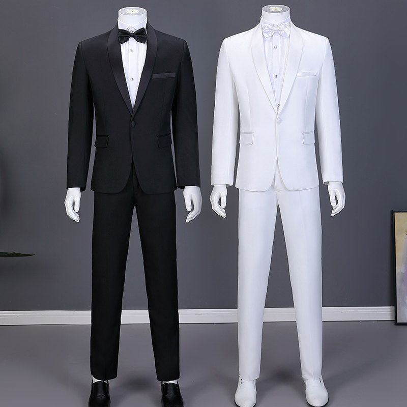 伴郞兄弟团西服男套装黑白英伦修身表演小青果领舞台合唱西装礼服