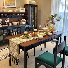中古法式餐桌椅组合饭台家用复古餐桌长方形饭桌长方形实木小户型