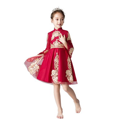 蓬蓬纱红色走秀主持人钢琴演出服