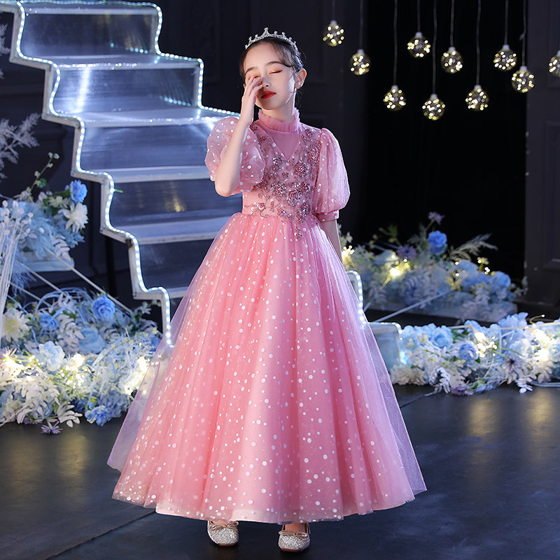 儿童礼服公主裙女童蓬蓬纱生日高端粉色花童婚纱主持人演出服秋季