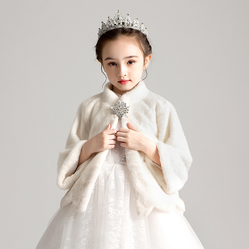 女童披肩公主秋冬斗篷外出白色儿童加厚保暖花童礼服演出外套披风