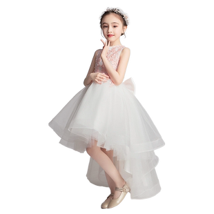 小花童公主裙女童生日前短后长儿童晚礼服婚纱主持人钢琴演出服夏