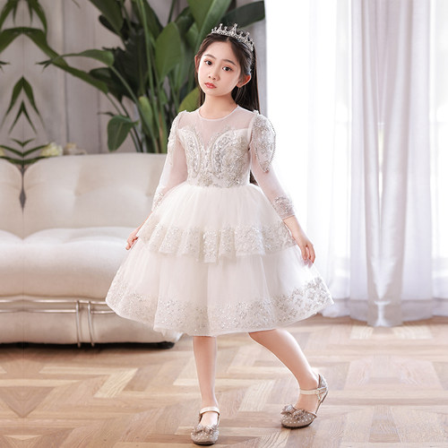 女童白色礼服公主裙蓬蓬纱生