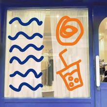 咖啡店玻璃装饰涂鸦饮品贴纸ins小红薯网红橱窗玻璃贴可设计定制