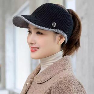 冬季可扎头发帽子可以适合扎高马尾扎头发戴的帽子冬漏顶帽子女款