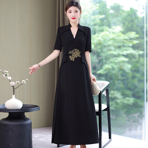 RM9161#中国风夏季连衣裙女2023新款中式复古刺绣裙子收腰显瘦气质长裙