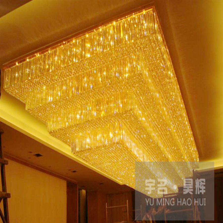 大型酒店工程水晶灯长方形吸顶灯大堂大厅售楼部珠宝店定制灯具